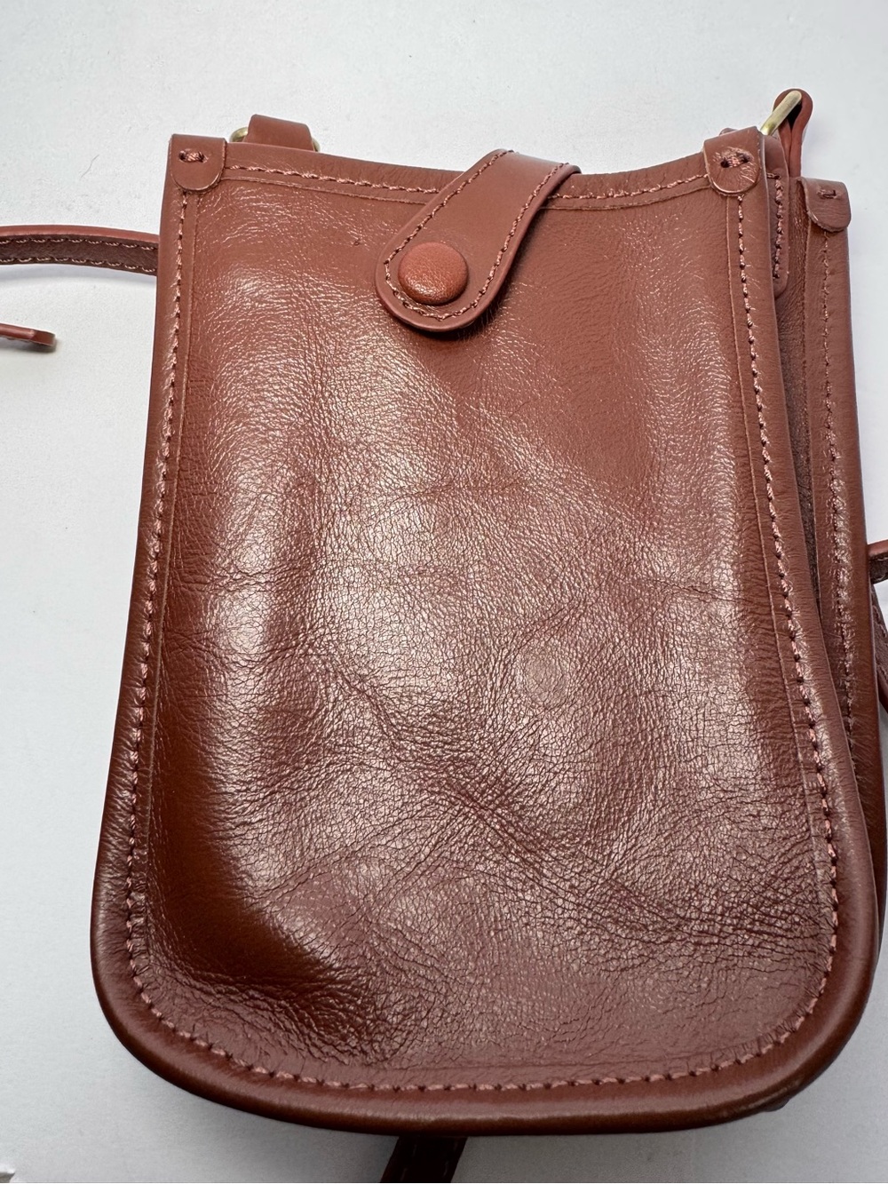 Genuine Leather Phone Crossbody Bag Small Minimalist Utility Pouch Brown - Picture 9 of 9